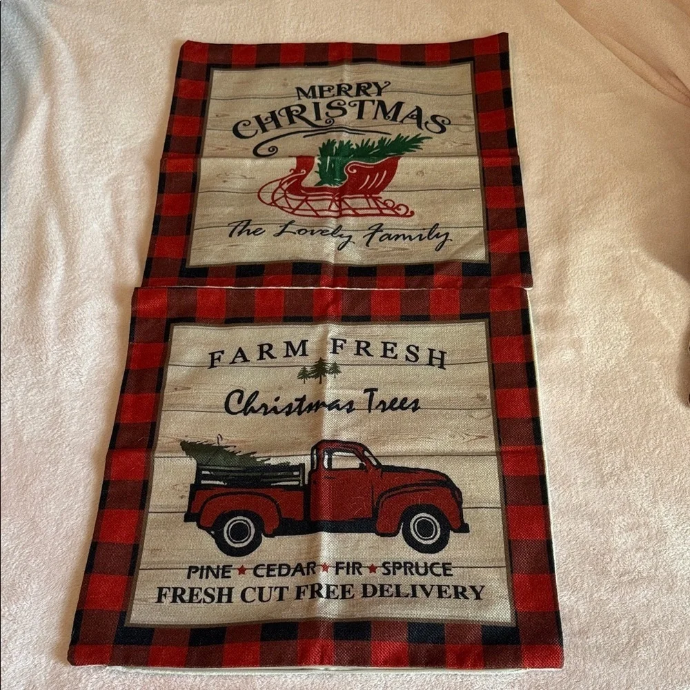 Christmas Tree and Plaid Pillow Covers